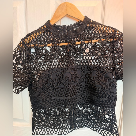 Express Tops - Express Black Crochet Short sleeve top